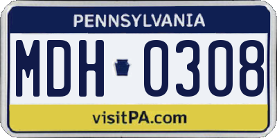 PA license plate MDH0308
