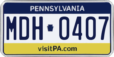 PA license plate MDH0407