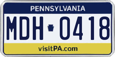 PA license plate MDH0418