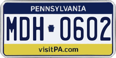 PA license plate MDH0602