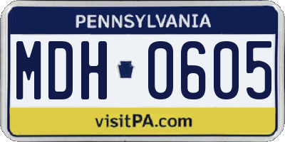 PA license plate MDH0605