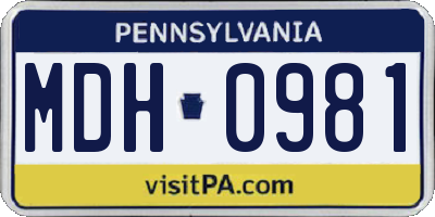 PA license plate MDH0981