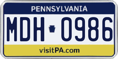 PA license plate MDH0986