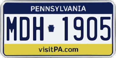 PA license plate MDH1905
