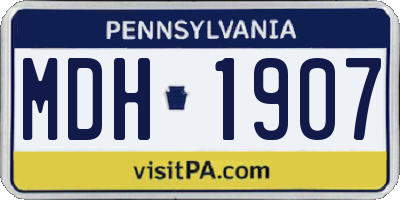 PA license plate MDH1907