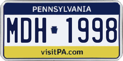 PA license plate MDH1998
