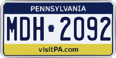 PA license plate MDH2092