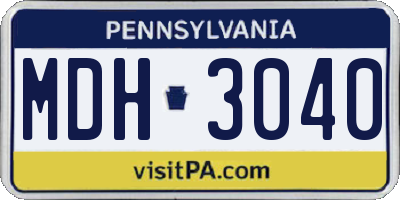 PA license plate MDH3040