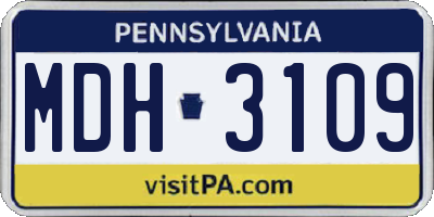 PA license plate MDH3109
