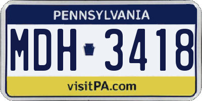 PA license plate MDH3418