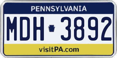 PA license plate MDH3892