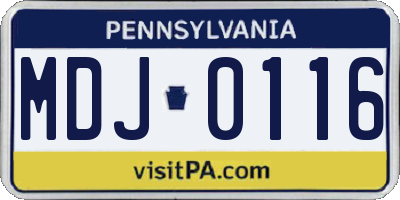 PA license plate MDJ0116