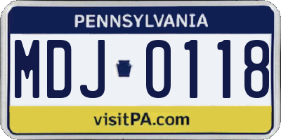 PA license plate MDJ0118
