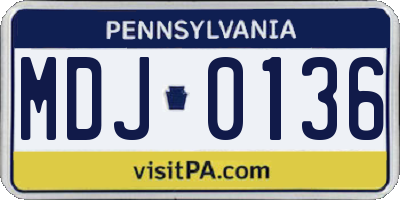 PA license plate MDJ0136
