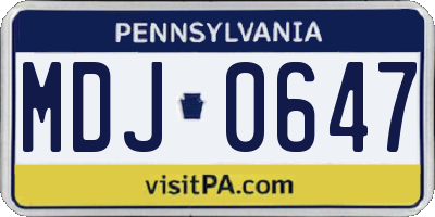 PA license plate MDJ0647