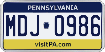 PA license plate MDJ0986
