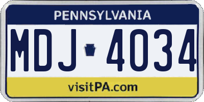 PA license plate MDJ4034