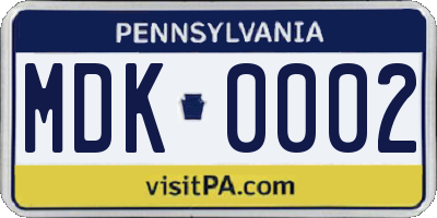 PA license plate MDK0002