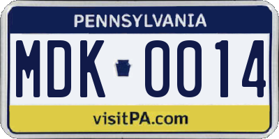 PA license plate MDK0014
