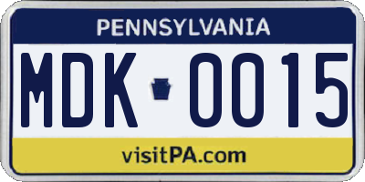 PA license plate MDK0015
