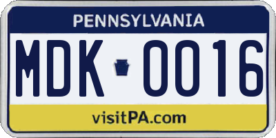 PA license plate MDK0016