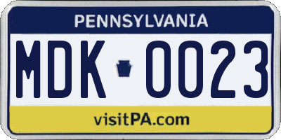 PA license plate MDK0023