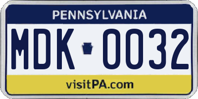 PA license plate MDK0032