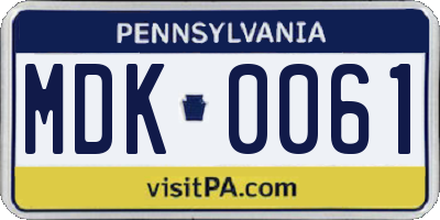 PA license plate MDK0061