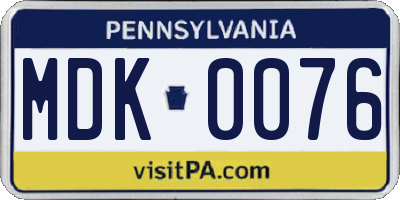 PA license plate MDK0076
