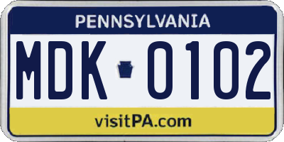 PA license plate MDK0102
