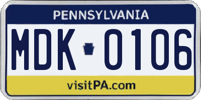 PA license plate MDK0106