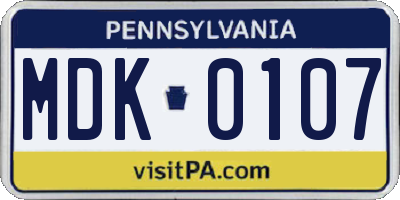 PA license plate MDK0107