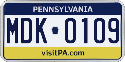 PA license plate MDK0109