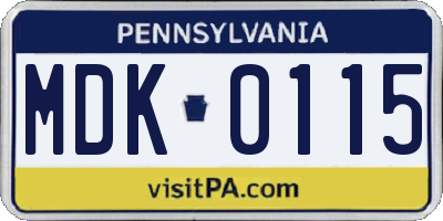 PA license plate MDK0115
