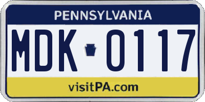 PA license plate MDK0117