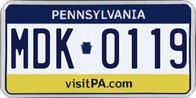 PA license plate MDK0119