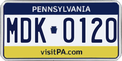 PA license plate MDK0120