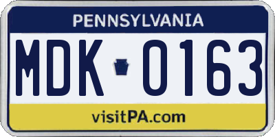 PA license plate MDK0163