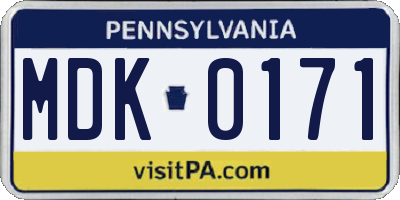 PA license plate MDK0171