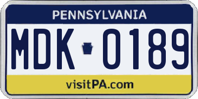 PA license plate MDK0189
