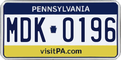 PA license plate MDK0196
