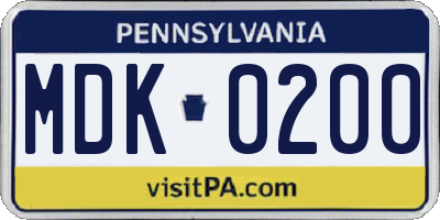PA license plate MDK0200
