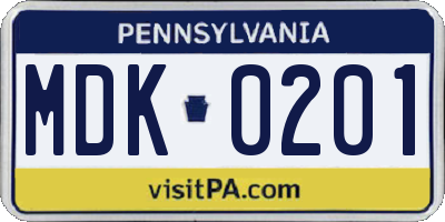 PA license plate MDK0201