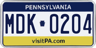 PA license plate MDK0204