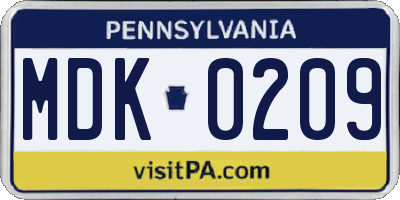 PA license plate MDK0209