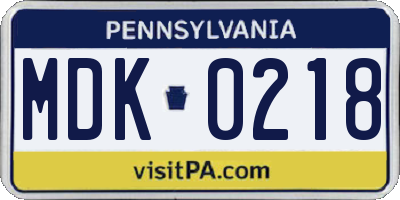 PA license plate MDK0218