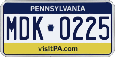 PA license plate MDK0225