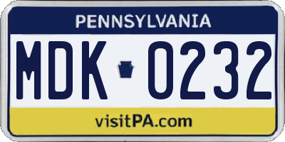 PA license plate MDK0232