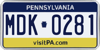 PA license plate MDK0281