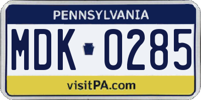 PA license plate MDK0285